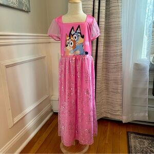 Girls' Pink Bluey & Bingo Nightgown with Sheer Overlay